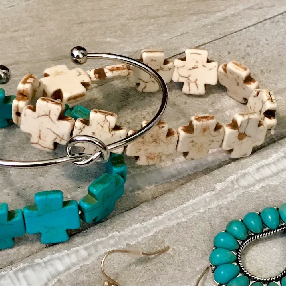 White Cross Beaded Bracelet